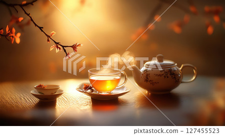 photograph table porcelain teapot tea cup 127455523
