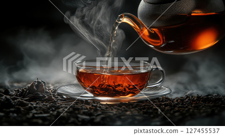 glass teapot tea closeup cup shot 127455537