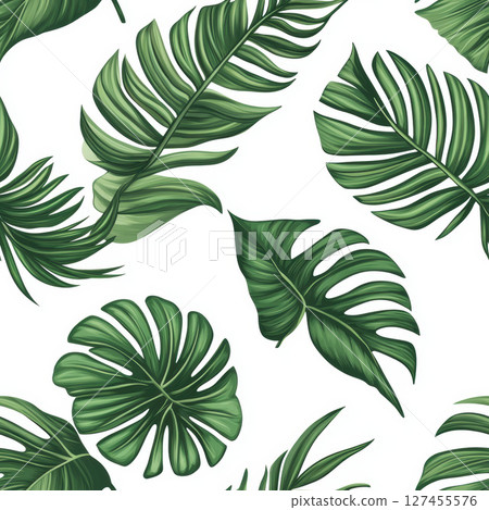 pattern background green leaves seamless tropical 127455576