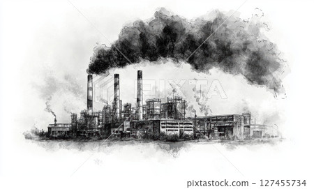ink factory power plant chimneys drawing 127455734