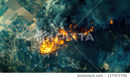 aerial view forest fire area ground 127455798