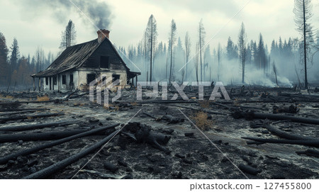 photograph forest fire roof chimney atmosphere 127455800