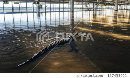 alligator body water head waters surface 127455921