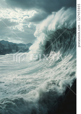 wave wall cityscape background waves foam 127455935