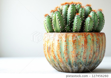 Perfect for a home decor companies. Potted cactus with spines on a white background. Perfect for a home decor companies. Potted cactus with spines on a white background. 127456260
