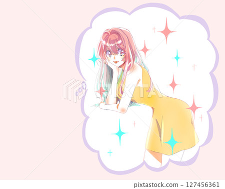 Sexy woman resting her chin on her hand, smiling, sparkling, imagination 127456361