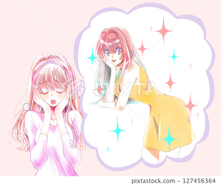 A woman sighs as she imagines a beautiful woman 127456364