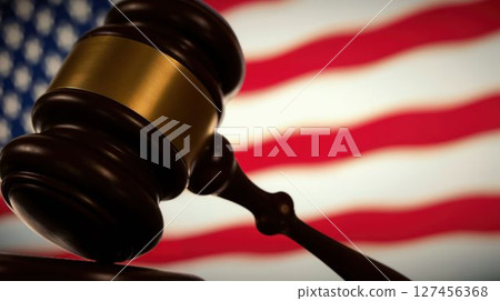 Judge gavel in front of American flag background 127456368