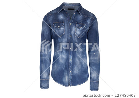 Classic Faded Denim Shirt with Snap Buttons 127456402