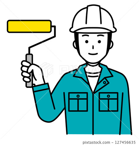 Male worker with a paint roller Male worker with a paint roller 127456635