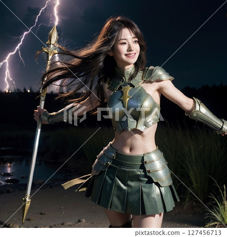 Cosplay, posing with a spear. Cosplay, posing with a spear. 127456713