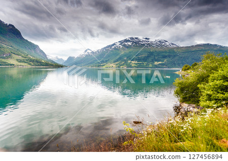 Mountains landscape and fjord in Norway Mountains landscape and fjord in Norway 127456894