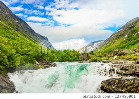 Videfossen waterfall in Norway 127456901