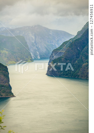 Aurland fjord from Stegastein view point, Norway Aurland fjord from Stegastein view point, Norway 127456911