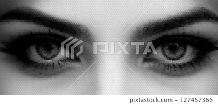 Vector illustration of a human eye made using a halftone hexagon pattern. 127457366