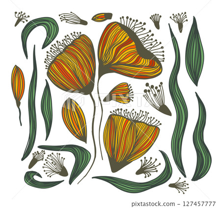 Set of yellow flowers constructor . hand drawing. Not AI, Vector illustration Set of yellow flowers constructor . hand drawing. Not AI, Vector illustration 127457777