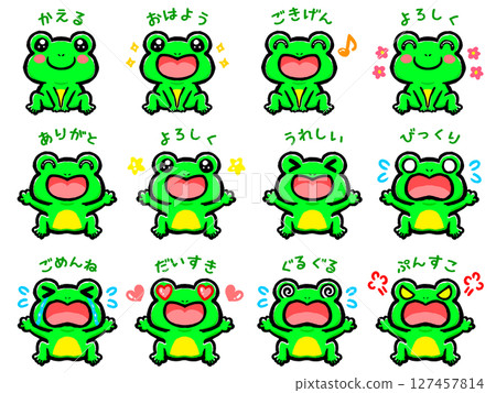 青蛙情緒塗鴉風格插畫素材集 127457814