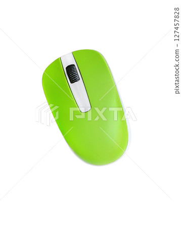 Green computer mouse on a white background 127457828