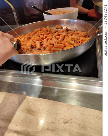 Dining Room Buffet aboard the abstract luxury cruise ship. Dining Room Buffet aboard the abstract luxury cruise ship. 127458271