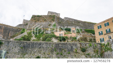 wall of new fortress in town and island Corfu, Greece wall of new fortress in town and island Corfu, Greece 127458278