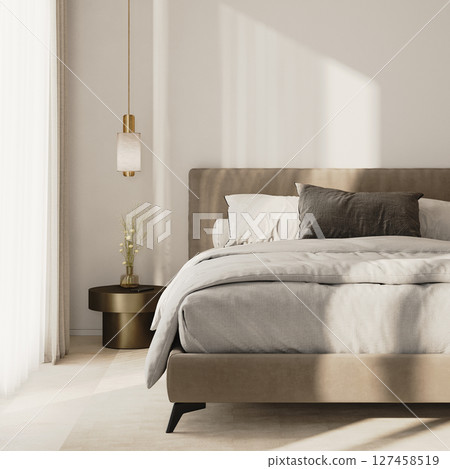 Close up of a bedroom interior, 3d render Close up of a bedroom interior, 3d render 127458519