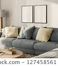 Two blank frames in modern living room interior, 3d render 127458561