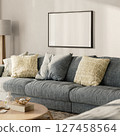 Blank horizontal frame mock-up in modern living room interior, 3d render 127458564