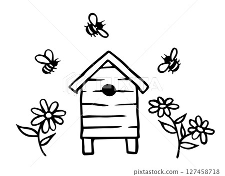 cute bee hive, homemade honey. doodle illustrations 127458718