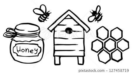 set with homemade honey. cute doodle illustrations set with homemade honey. cute doodle illustrations 127458719
