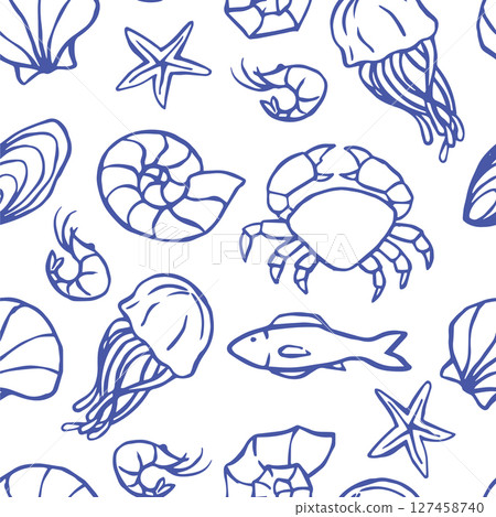 Seamless pattern of seaside vacation. Doodle style print 127458740