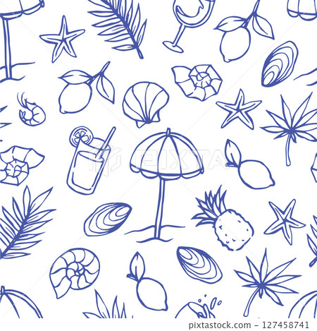 seamless pattern, summer beach holiday. doodle illustration seamless pattern, summer beach holiday. doodle illustration 127458741