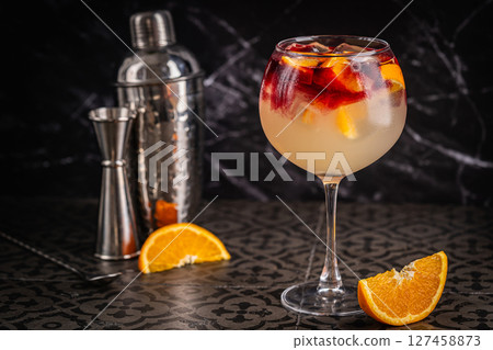 Glass of red wine spanish cocktail 127458873