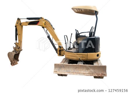 Mini excavator isolated on white background. Mini excavator isolated on white background. 127459156