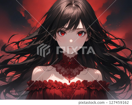 一個穿紅裙子的女孩的插圖 一個穿紅裙子的女孩的插圖 127459162