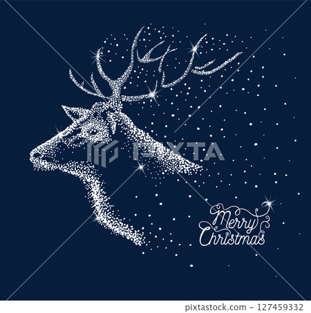 Merry Christmas. Snow dot deer. hand drawing. Not AI. Vector illustration 127459332