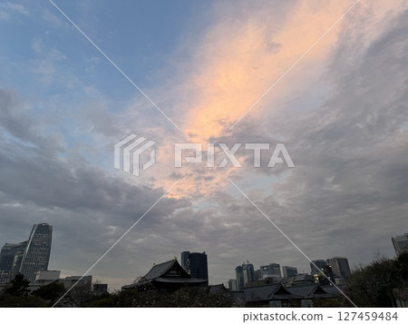 Sky and cityscape at dusk 127459484