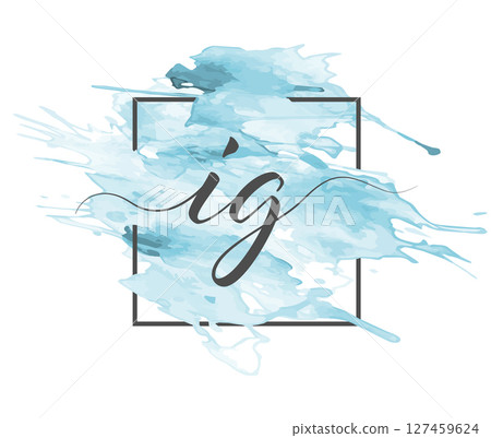 Calligraphic lowercase letters I and G are written in a solid line on a colored background in a frame Calligraphic lowercase letters I and G are written in a solid line on a colored background in a frame 127459624