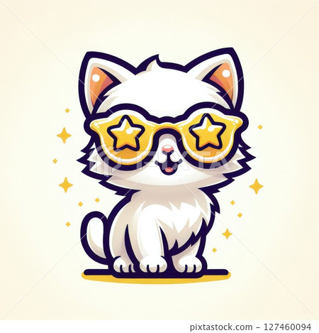Cute White Kitten Wearing Star Sunglasses 127460094