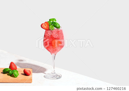 Fresh strawberry and basil summer cocktail 127460216