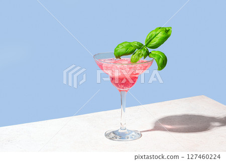 Pink Daiquiri Cocktail drink with basil 127460224