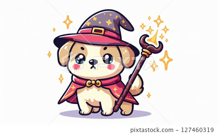 Adorable Pixel Art Puppy Wizard in Red Cape 127460319