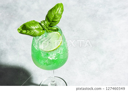 Green Parrot Cocktail drink with basil 127460349