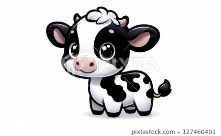 Adorable Black And White Calf Cartoon Illustration 127460401