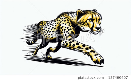 Running Cheetah in Gold and Black Illustration 127460407
