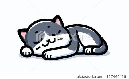 Cute Cartoon Cat Sleeping Peacefully Cute Cartoon Cat Sleeping Peacefully 127460416