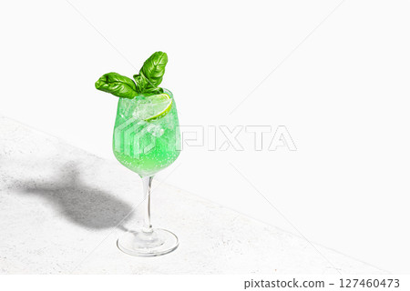 Green Parrot Cocktail drink with basil 127460473