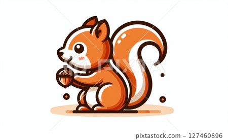 Cute Cartoon Squirrel Holding an Acorn 127460896