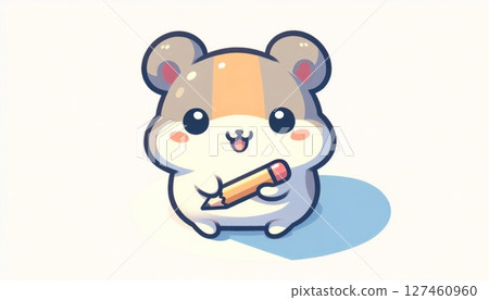 Cute Cartoon Hamster Holding a Pencil Cute Cartoon Hamster Holding a Pencil 127460960