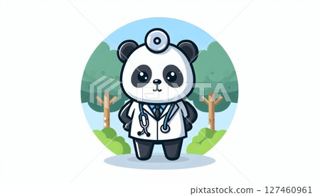 Cute Pixel Art Panda Doctor in a Forest Setting 127460961