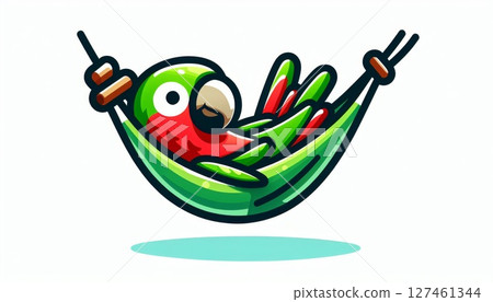 Relaxed Parrot in Green Hammock Illustration 127461344